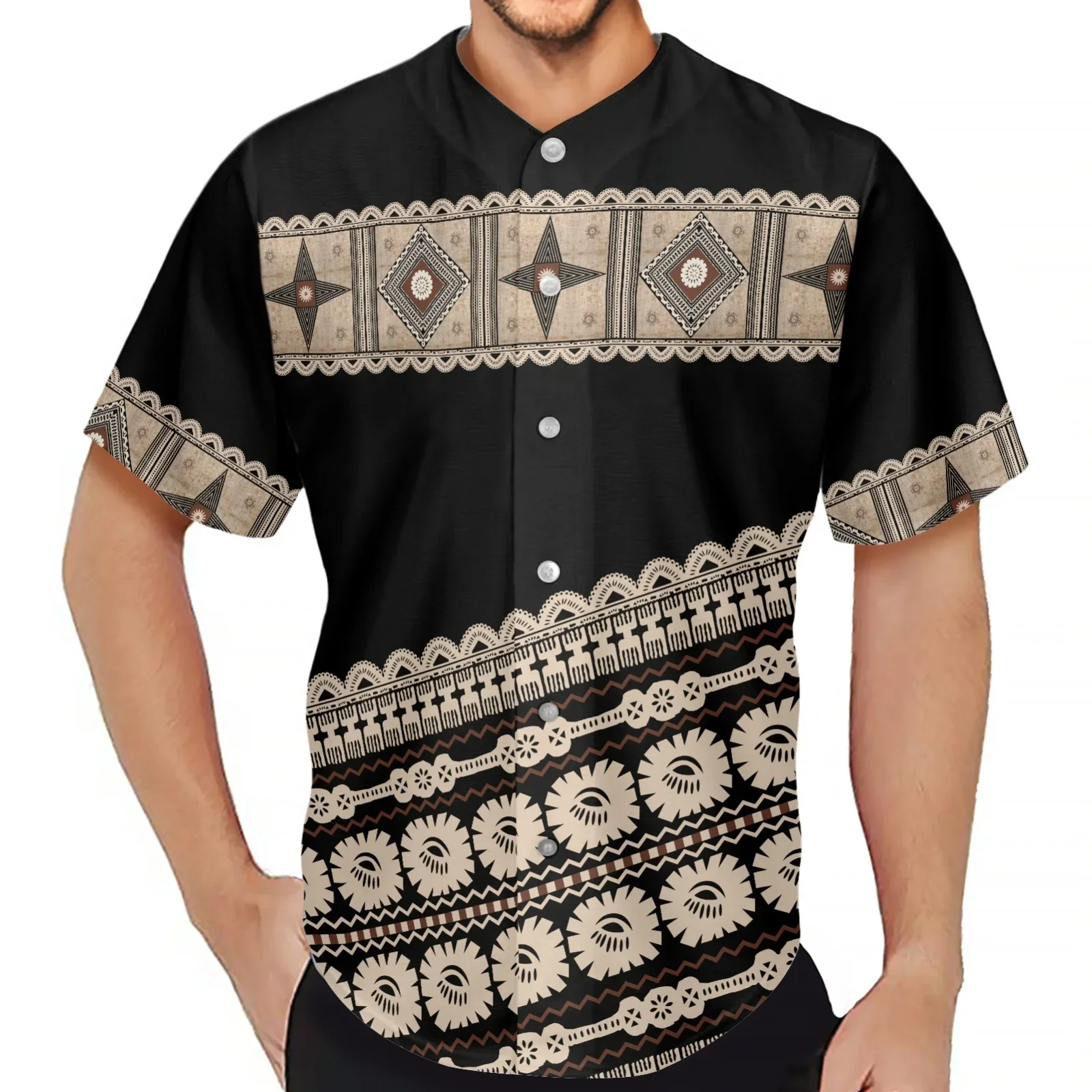 Polynesian Tribal Fijian Totem Tattoo Fiji Prints Men's Slim Casual Short Sleeved Shirt New Fashion Quick Dried Baseball Jersey