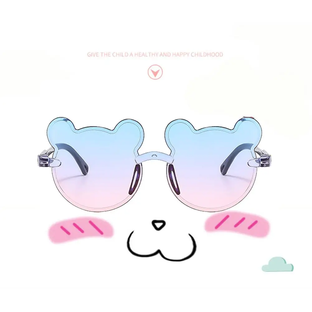 Boys And Girls Fashion Glasses Children's Sunglasses Cute Baby Anti-ultraviolet Bear Ears Cartoon Shape Rimless Frame Glasses