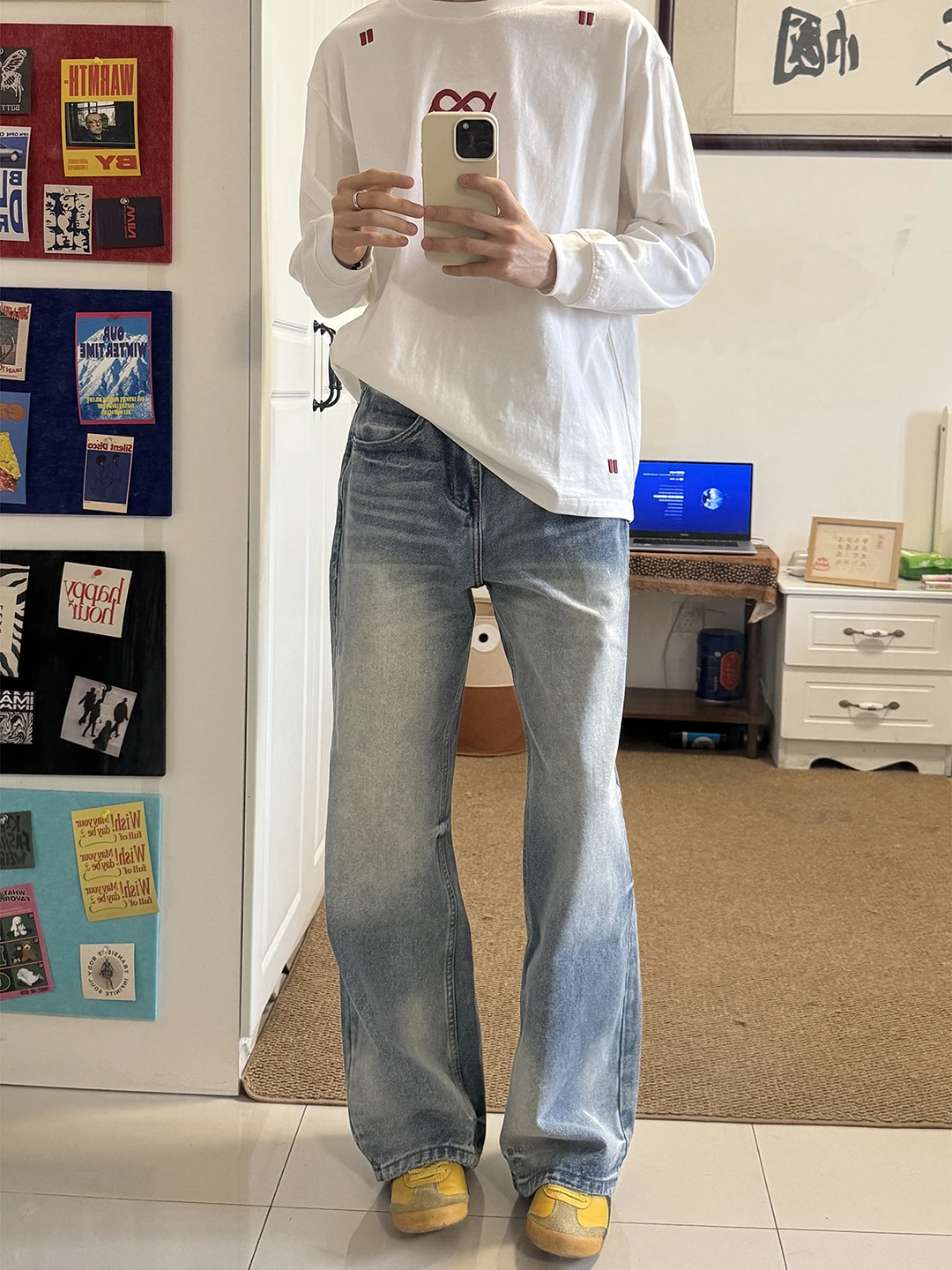 

Light Blue Men's Casual Straight Leg Jeans Knife Washed Denim Pants Youth Wear Spring Autumn Loose Fit Long Trousers