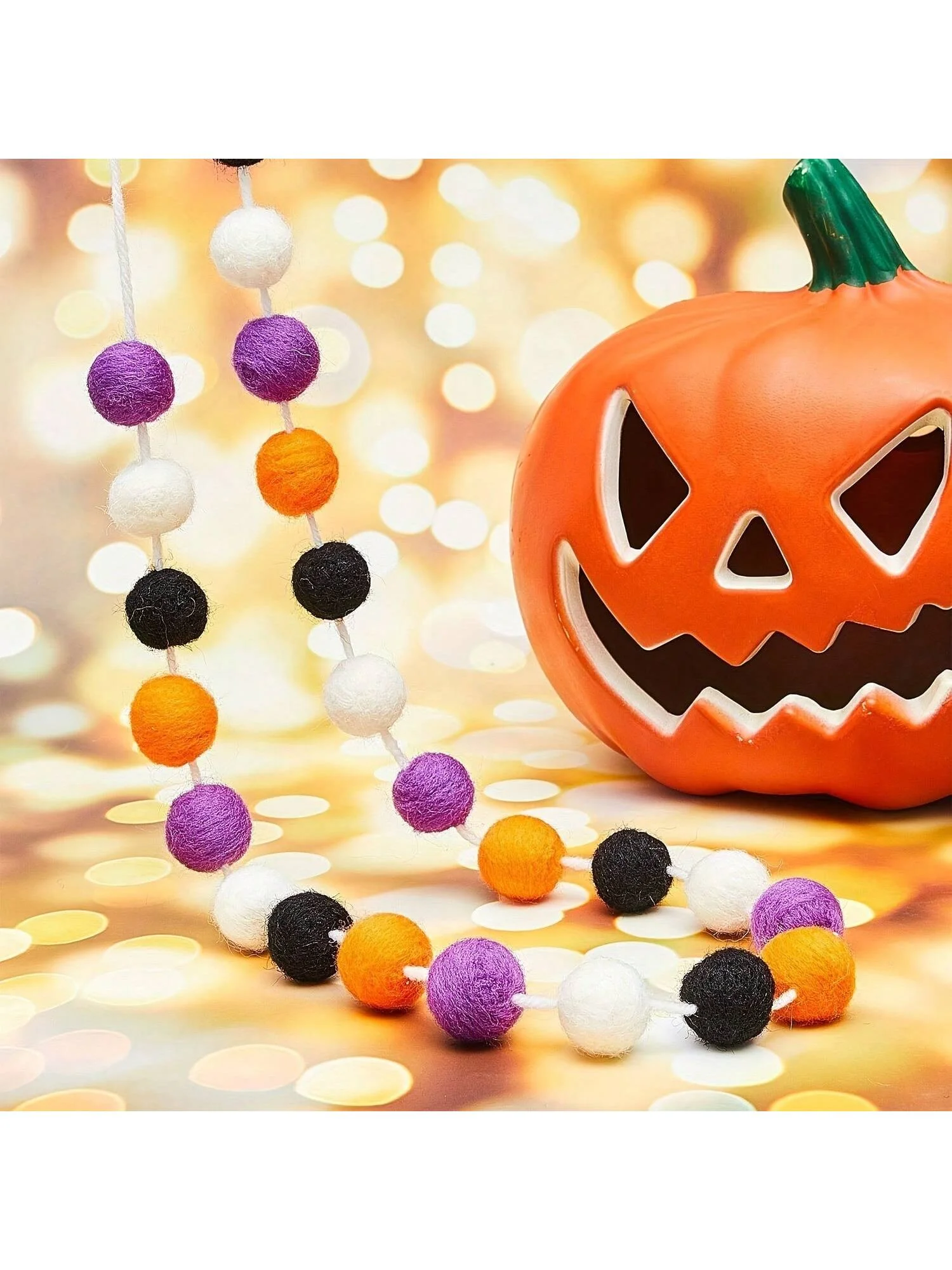 Halloween Felt Ball Garland Wool Felt Ball Garland Decoration Halloween Themed Hanging Garland Decoration for Family Gatherings