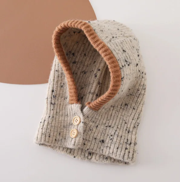 Kinder-Einteiler-Schal-Mütze, kältebeständig, warm, einfarbig, Kapuze, Strickmütze, Sturmhaube für Jungen und Mädchen im Alter von 1-5 Jahren – Detail 9