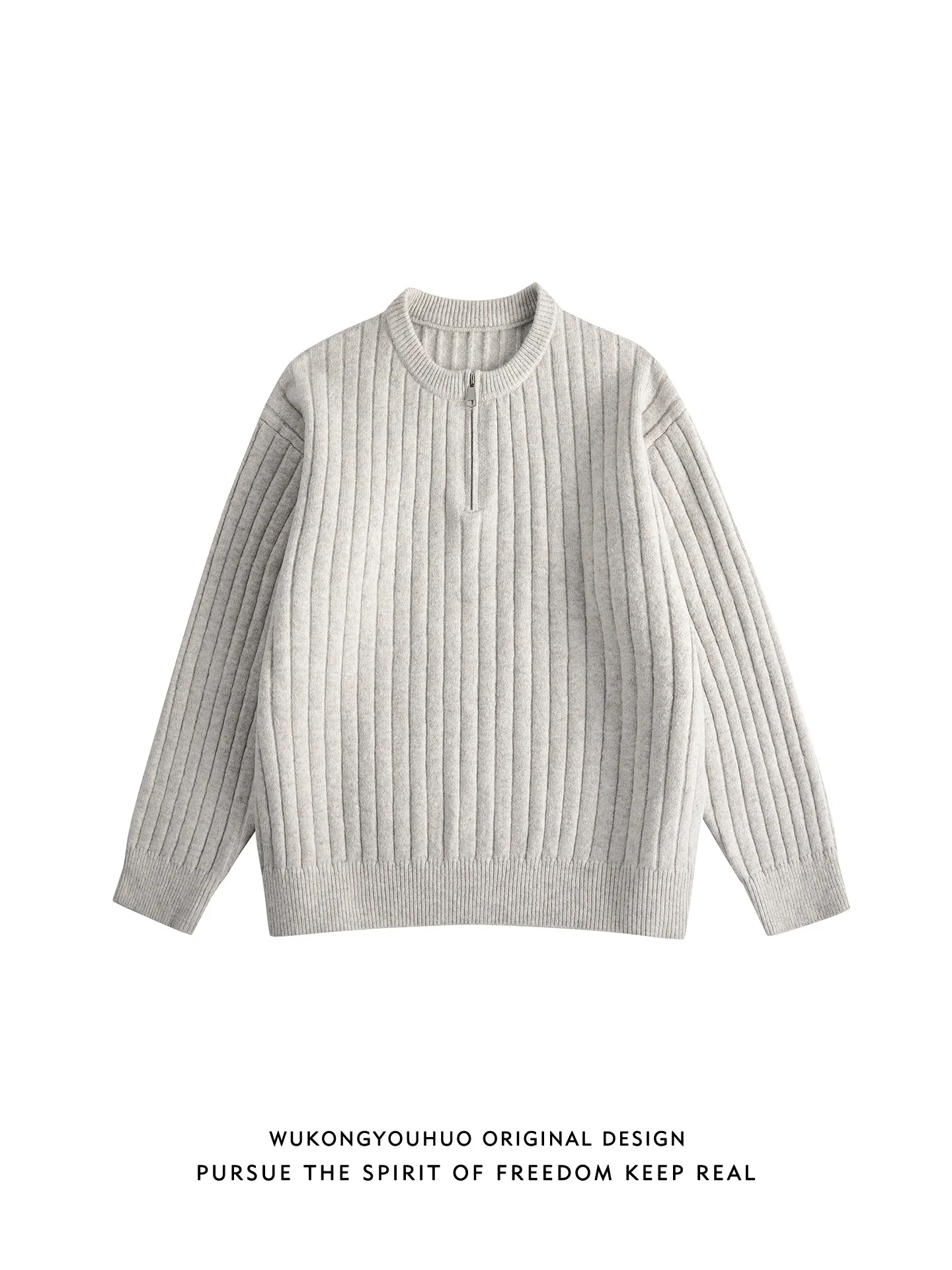 

Autumn and Winter Retro Pit Strip Texture Semi-zipper Sweater Men's and Women's Trendy Brand Loose Couple Warm Knitted Sweater