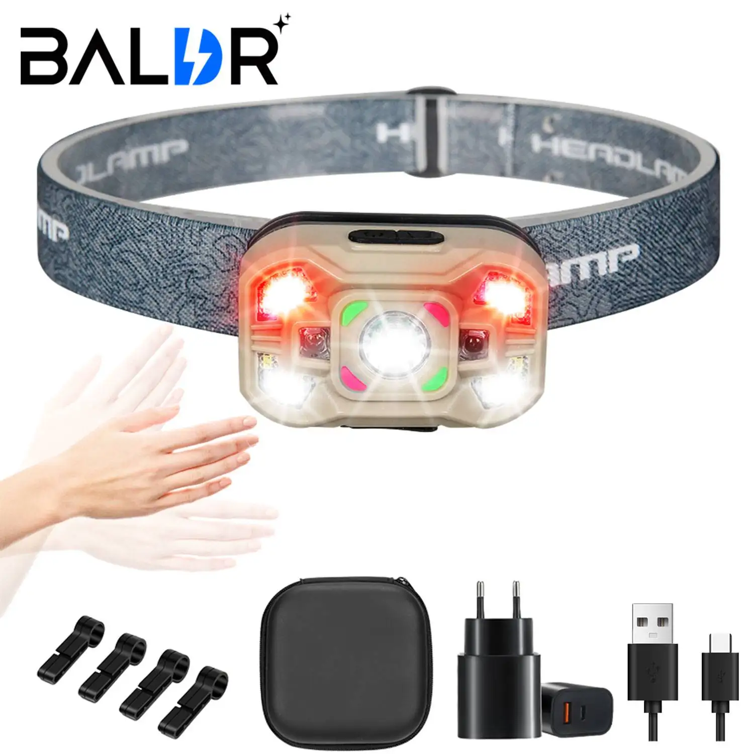 LED Headlamp Sensor Headlight With Built-in Battery Head Flashlight UsBRechargeable Work Light Head Lamp super Bright Torch