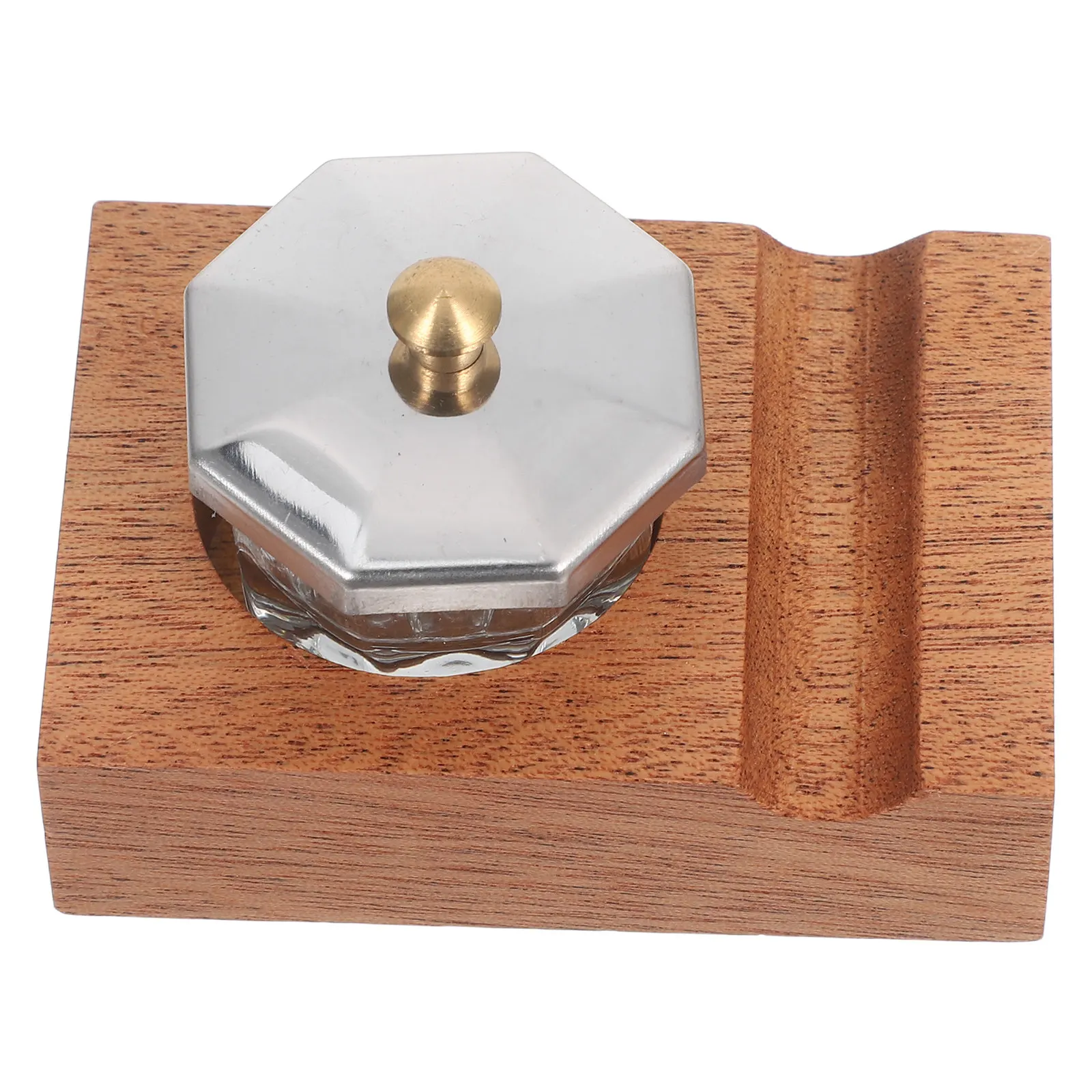 1Set Wooden Dip Pen Stand Calligraphy Holder Desk Organizer with Glass Ink Bottle Sapele Wood Pen Rest Wood Desk Organizer