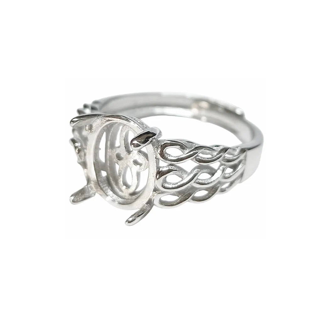 

Ring Blank (8x10mm Oval Blank) Adjustable Sterling Silver Long-Lasting White Gold Plated 925 Silver Ring Setting