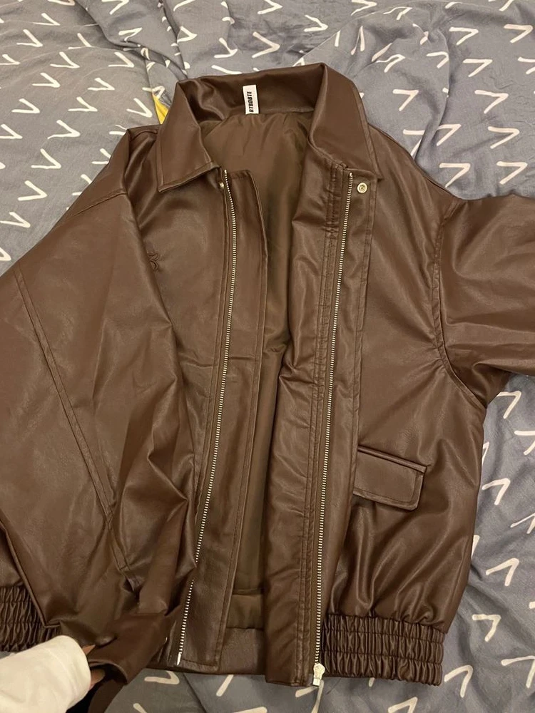 Kurtka damska Cé Brown ze skóry PU, casualowa, w stylu vintage, motocyklowa, modna odzież wierzchnia na jesień i zimę, duży rozmiar.