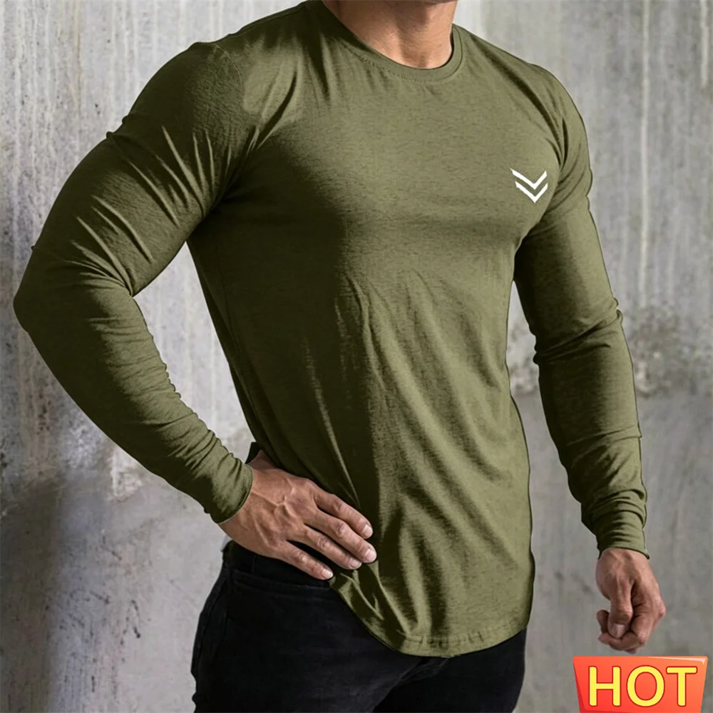 Summer Cotton Long Sleeve T-shirt Men Running Sport Skinny Shirt Gym Fitness Training Tee Tops Male Bodybuilding Men's clothing