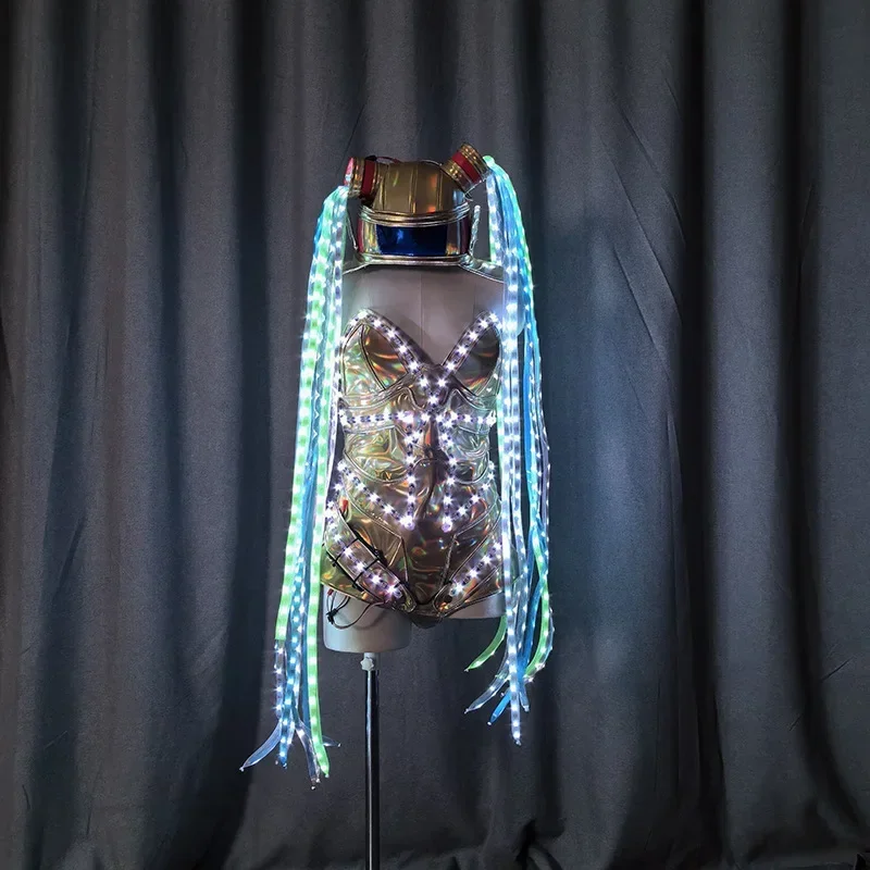 LED luminous suit Symphony color-changing jumpsuit long braids makeup stage DS performance suit bar KTV atmosphere props