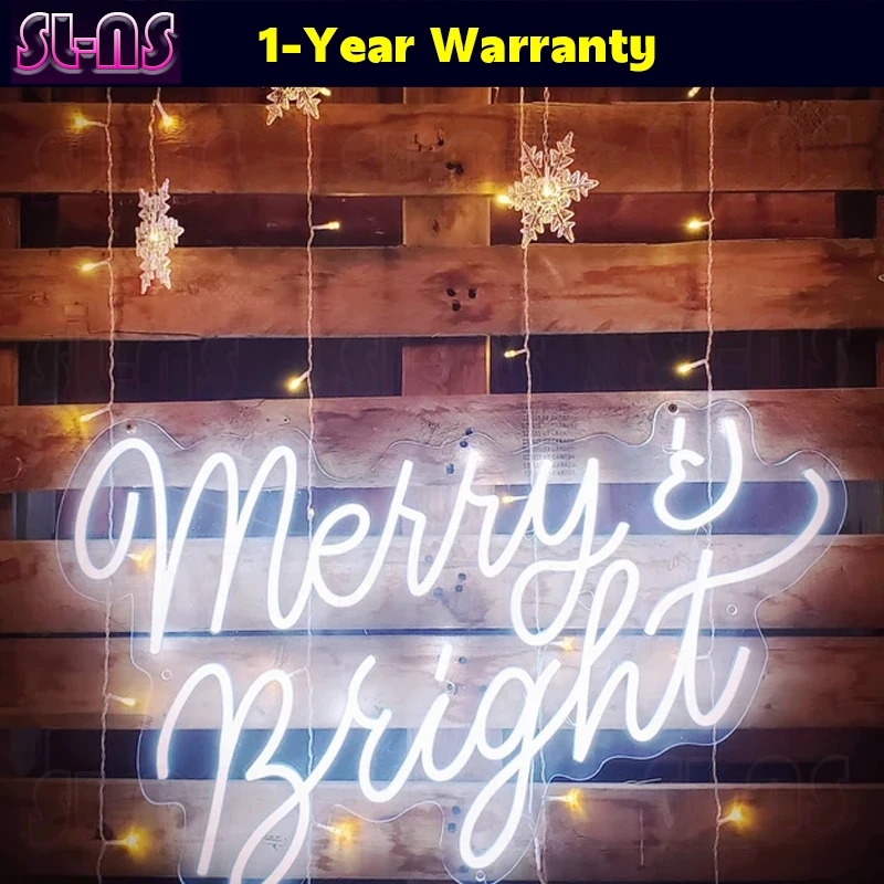 

Big Size Merry & Bright Neon Sign, Christmas Home Decor Sign, Custom Xmas Led Neon Sign for Party Decor With your Text Image