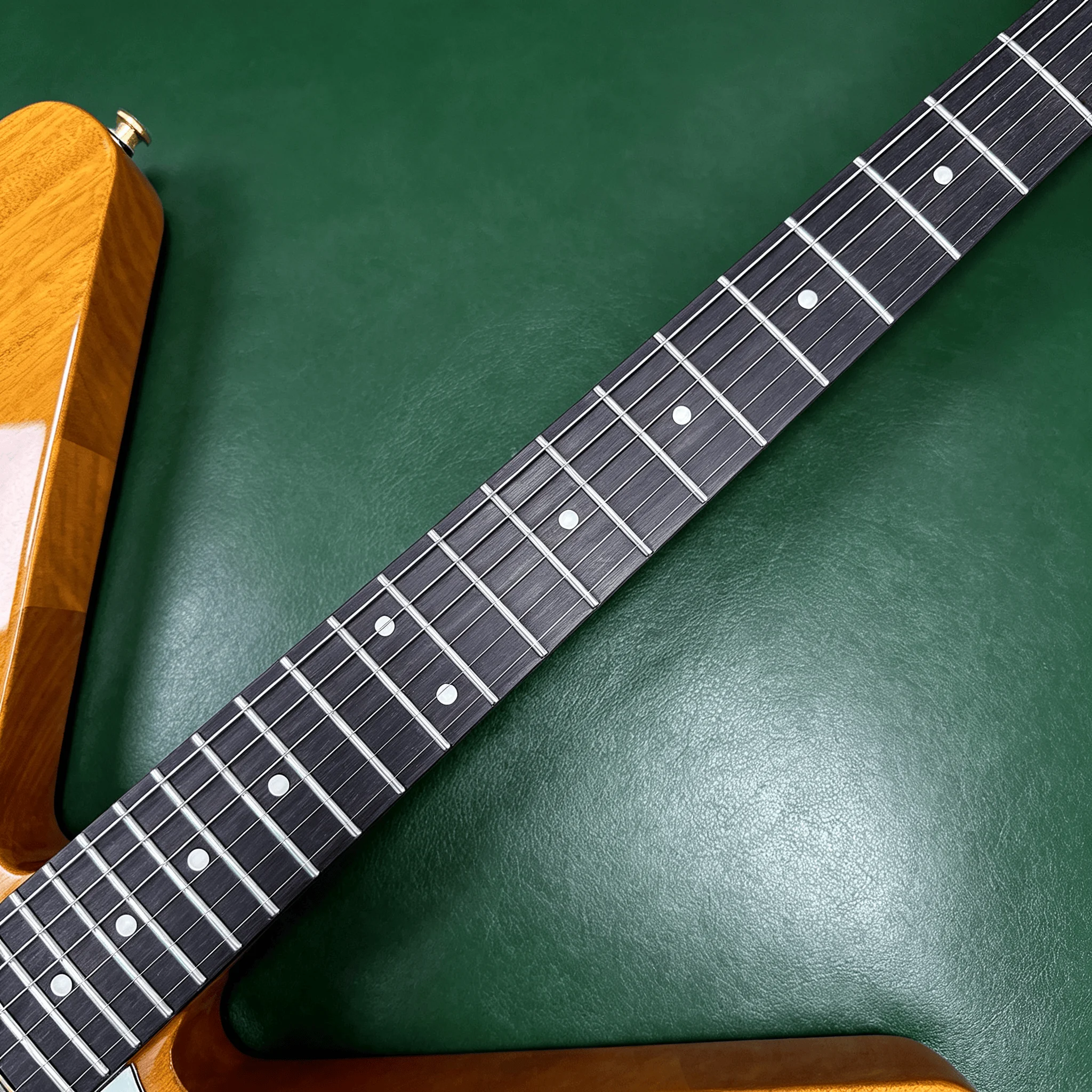 US Warehouse Natural Amber Flying V Electric Guitar Vintage White Pickguard HH Gold Hardware Heavy Metal Guitar Free Shipping view 3