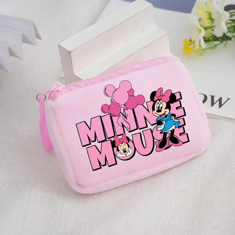 Mickey Minnie Mouse Wallet Women Cartoon Cute Anime New Coin Zipper Wallets Fashion Pink Plush Headphone Storage Bag Girls Gift