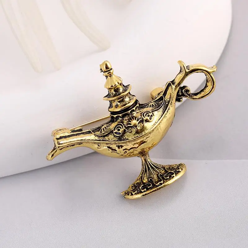 ●Enamel Tea Pot Lamp Brooch Magic Elegant Aladdin Lamp Brooches Jewelry Accessories Retro Vintage Exotic Pin Birthday Gift
