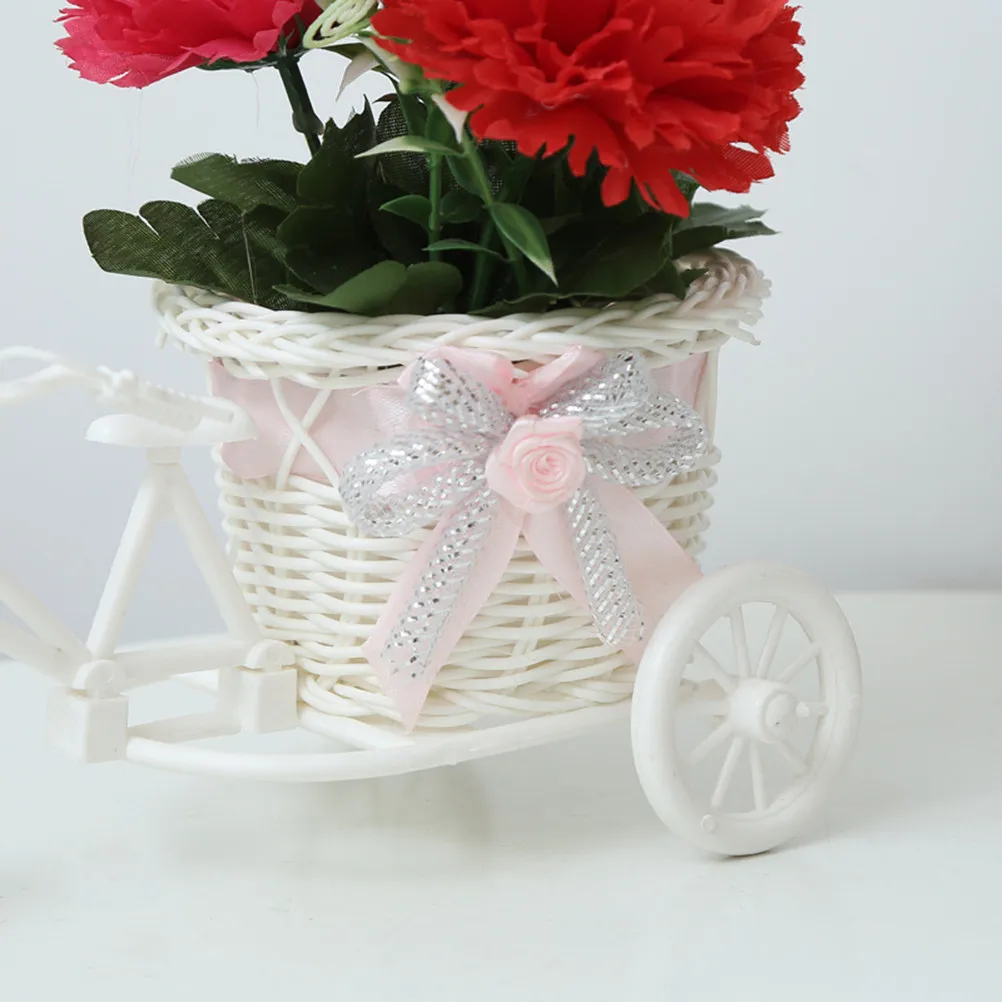 Pequeña Cesta de Flores de Ratán Artificial Rosa para Bicicleta, para Decoración de Bodas y Hogar - Florero Creativo para Almacenamiento de Joyas y Regalos DIY