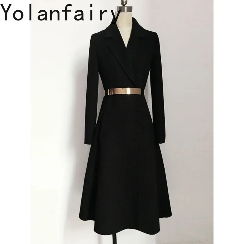 YOLANFAIRY Luxury Double-faced Cashmere Coat Woman Elegant Top Quality Wool Coats Women Clothing Mid-length Long Woolen Jacket