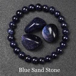 Blue Sandstone Beads Bracelet for Women Men Starry Sky Radiance Blue Sand Stone Elastic Rope Round Beaded Bracelets Jewellery