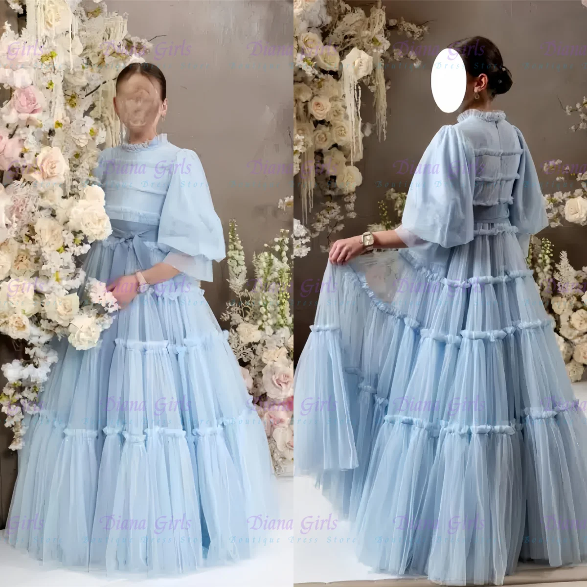 Hochwertiges, elegantes, mehrlagiges Blumenmädchenkleid mit Puffärmeln, Tüll, flauschig, für kleine Prinzessinnen, Hochzeit, Geburtstag, Party, Ball, Abendkleider