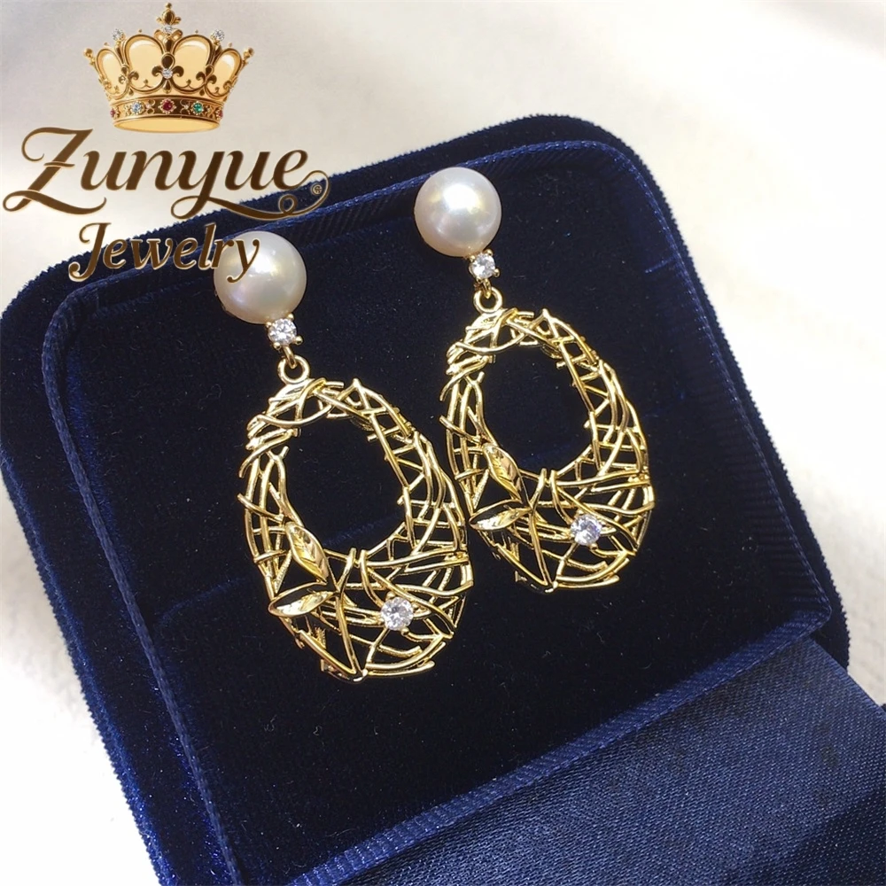 

Natural Freshwater Pearl Hollowed-out Woven Stud Earrings Luxury Quality Jewelry Best Selling Fashion Jewelry Exquisite Charms
