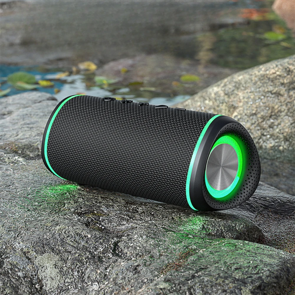 Alto-falante Bluetooth impermeável ao ar livre portátil, Qualidade de som HiFi de alta potência 16W, Subwoofer estéreo, Soundbar surround, Retroiluminação RGB