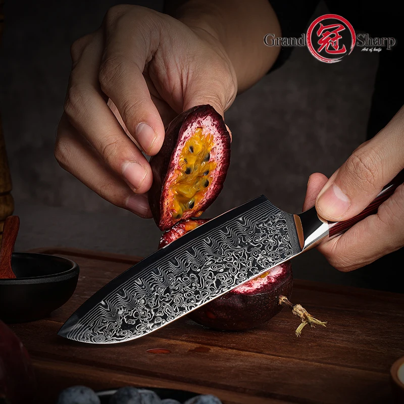 5 Inch Santoku Knife Professional Damascus AUS-10 Chef Knife 67 Layers Japanese Steel Chef's Kitchen Knives Slicing GRANDSHARP