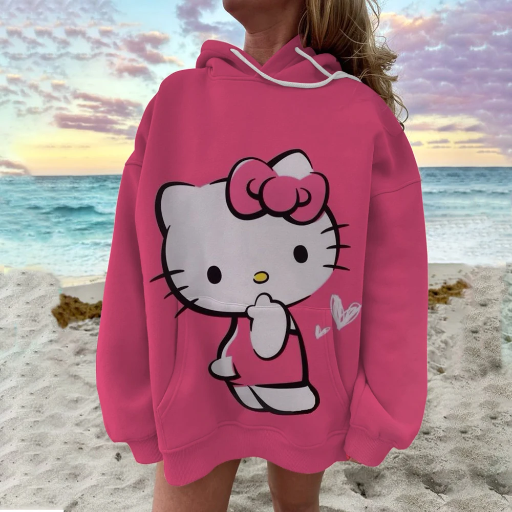 Sudadera con capucha estilo Y2K para mujer, ropa con muchas reseñas coreanas, bonita sudadera con estampado de Sanrio Hello Kitty, moda Harajuku Stree