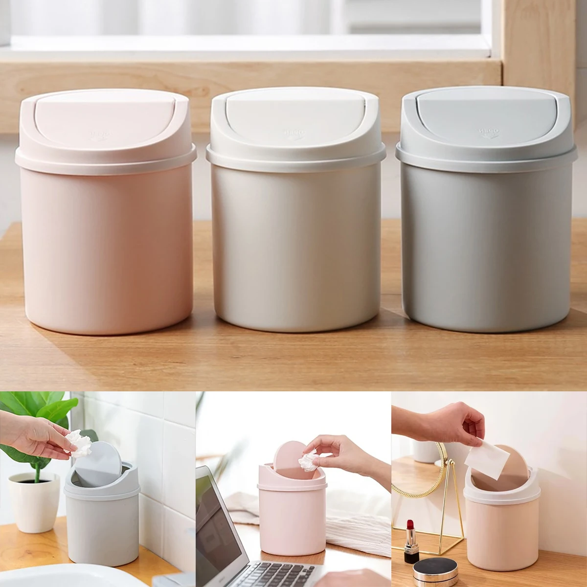 

1PC Mini Desktop Bin Small Trash Can Tube with Cover Bedroom Trash Can Garbage Can Clean Workspace Storage Box Home Desk Dustbin