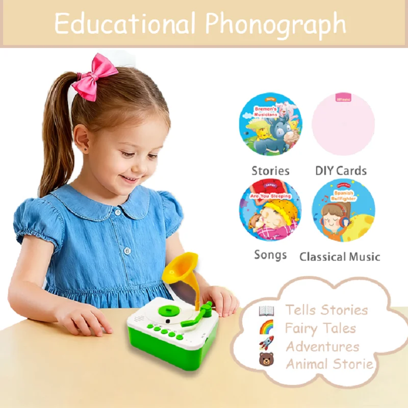 Kids Phonograph Phonograph for Kids Toddler Record Player Children's Storyteller Sleeping Music Box Gift for Boys Girls Green