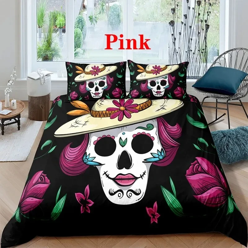 

Sugar Skull Floral Duvet Cover Gothic Skeleton Bedding Set King Queen Microfiber 3D Fashion Design Quilt Cover with Pillowcases