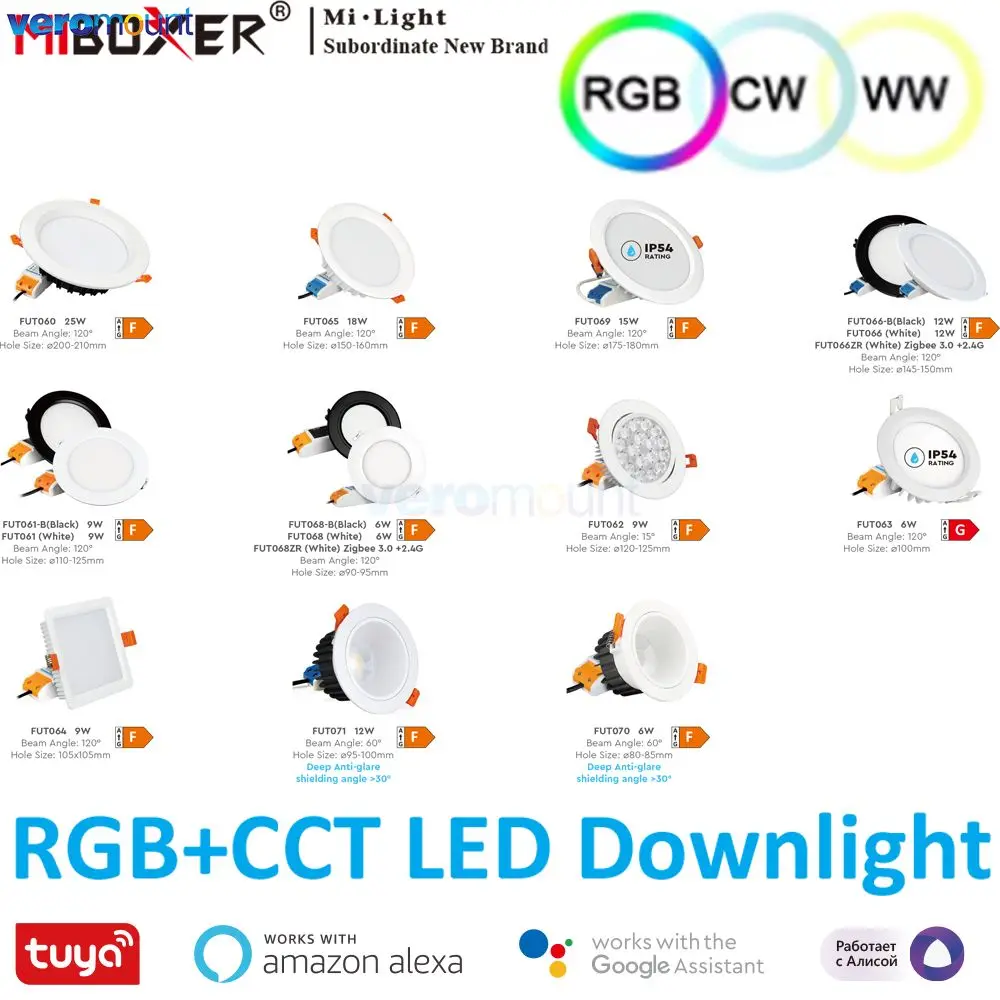 MiBoxer 6W 9W 12W 15W 18W RGB + CCT LED Downlight regulable FUT060 FUT061 FUT062 FUT063 FUT064 FUT065 FUT066 FUT068 FUT069 FUT068B