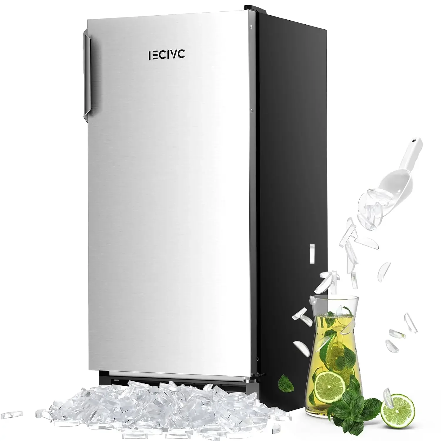 Under Counter Crescent Ice Maker Machine, 15'' W Drainless Built-in Ice Maker, 25 LBS/Day with 22 LBS Storage Bin, Perfect for Commercial Home Bar, No Drain