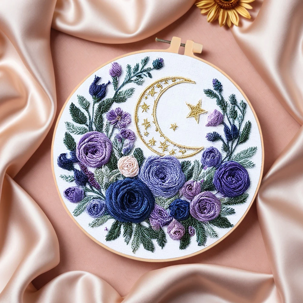 Embroidery Design Patterns Flowers - طقم تطريز موموآرت مع إطار، نمط