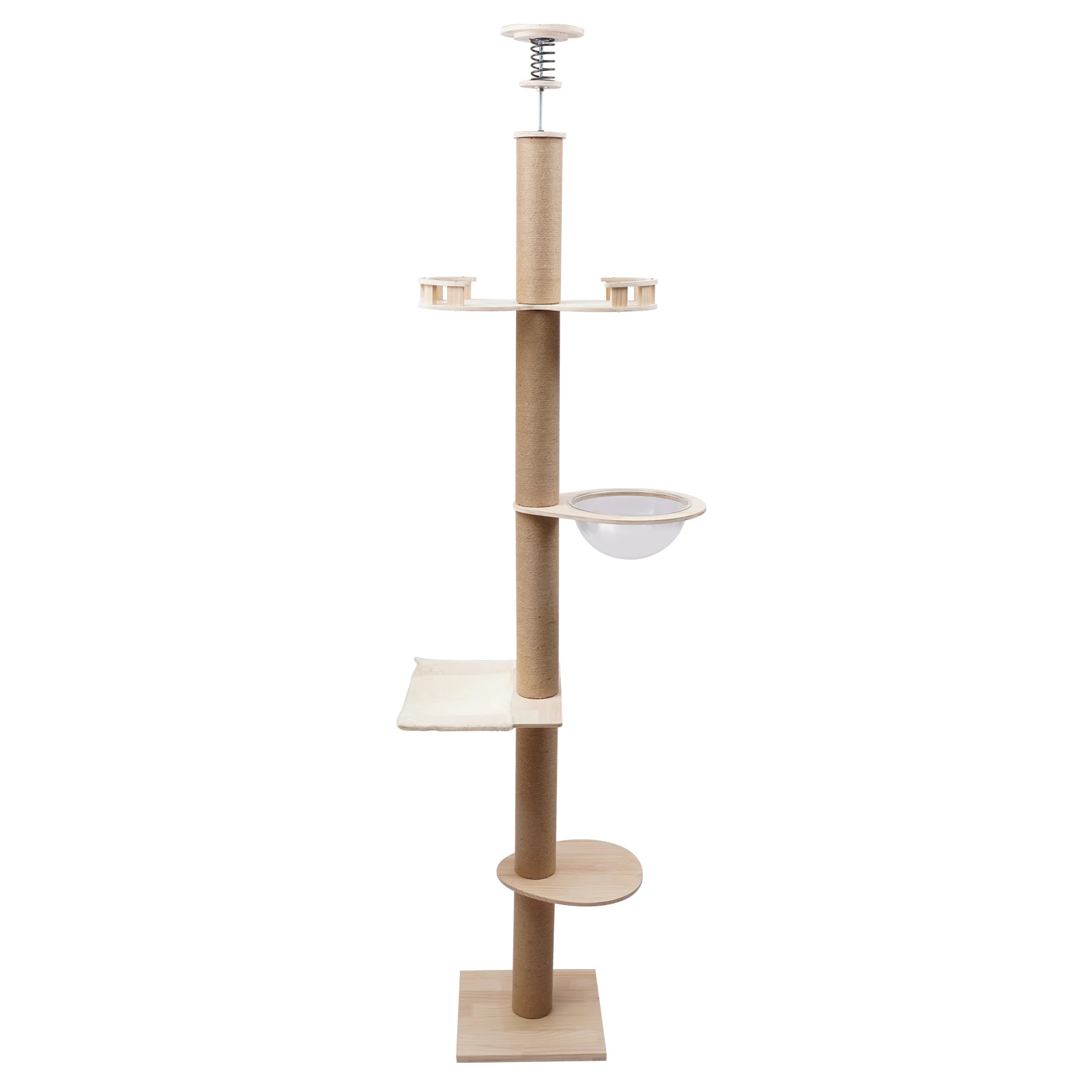 Floorstanding Cat Tree Cats Climbing Tower Rack Cat's Villa Scratching Posts Ceiling with Space Capsule Adjustable Height