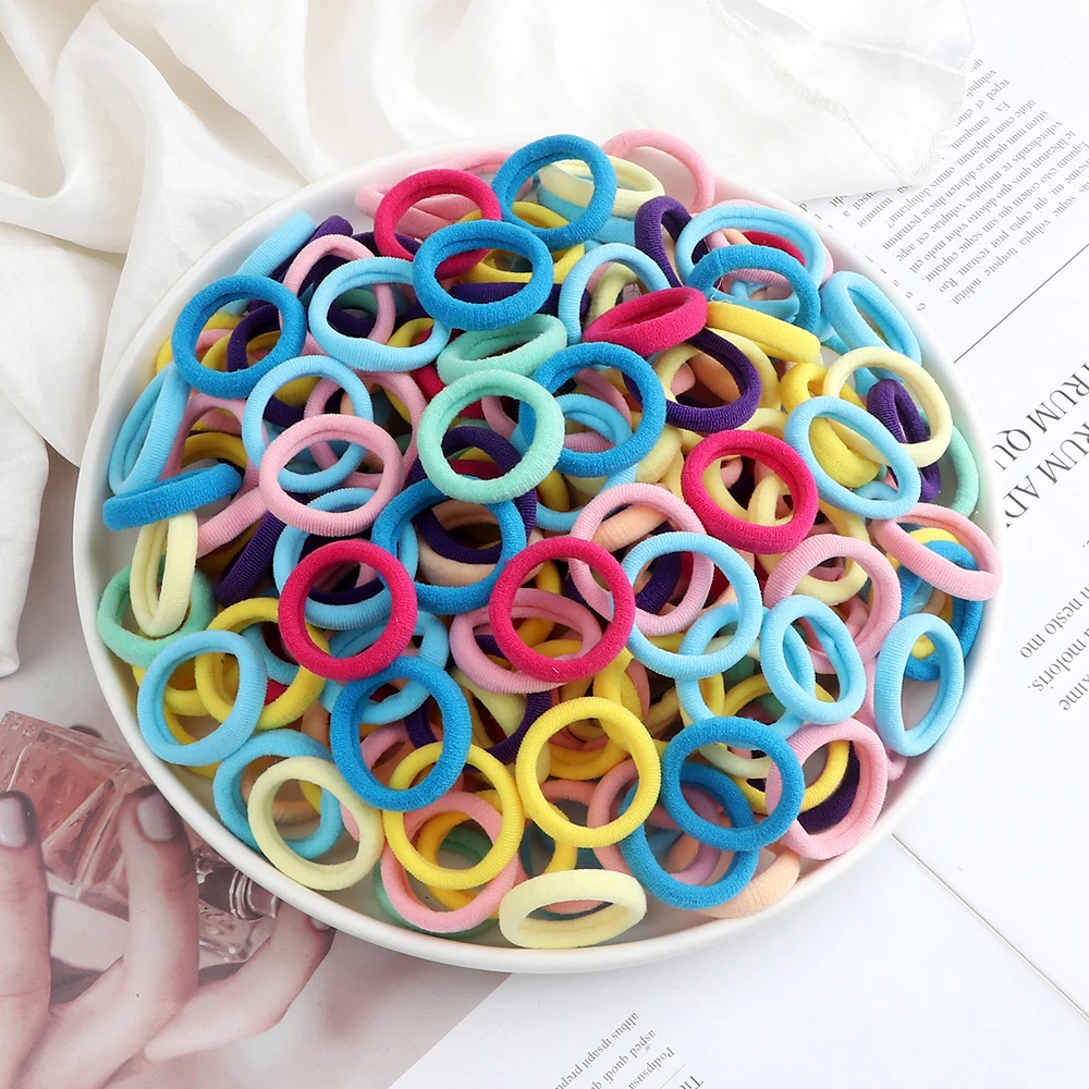 50-200Pcs Children Candy Color Hair Band Girl 3 CM Basic Multicolored Hair Tie Ponytail Hold Elastic Scrunchies Hair Accessories