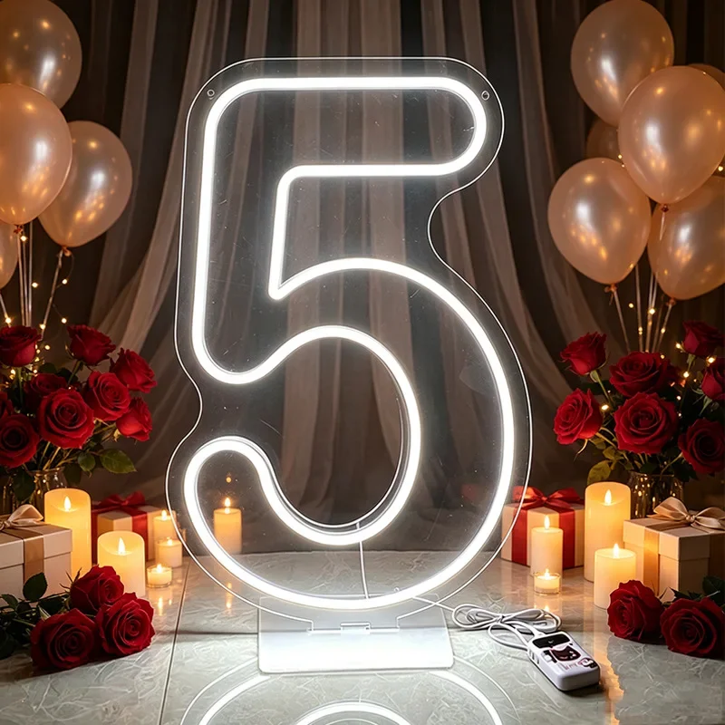 1-9 Number Birthday Neon Sign Digital LED Night Lights for Home Wedding Birthday Christmas Party Decoration Large Size