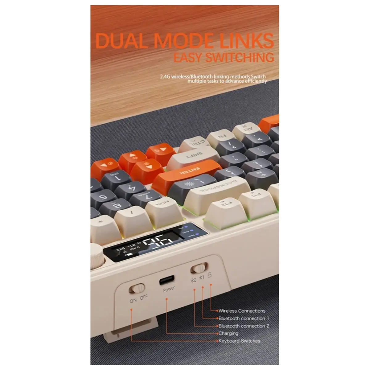forfor M96 Wireless Mechanical Keyboard Bluetooth Dual Mode Connection with Multimedia Knob,Colorful Backlight