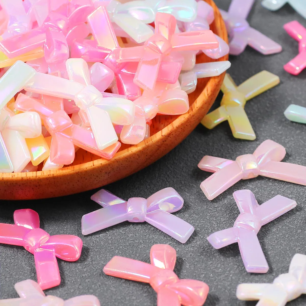 34mm Acrylic Jelly AB Cross-Pattern Bow Mix-Color Handmade DIY Beads for Jewelry Making Bracelet Accessories