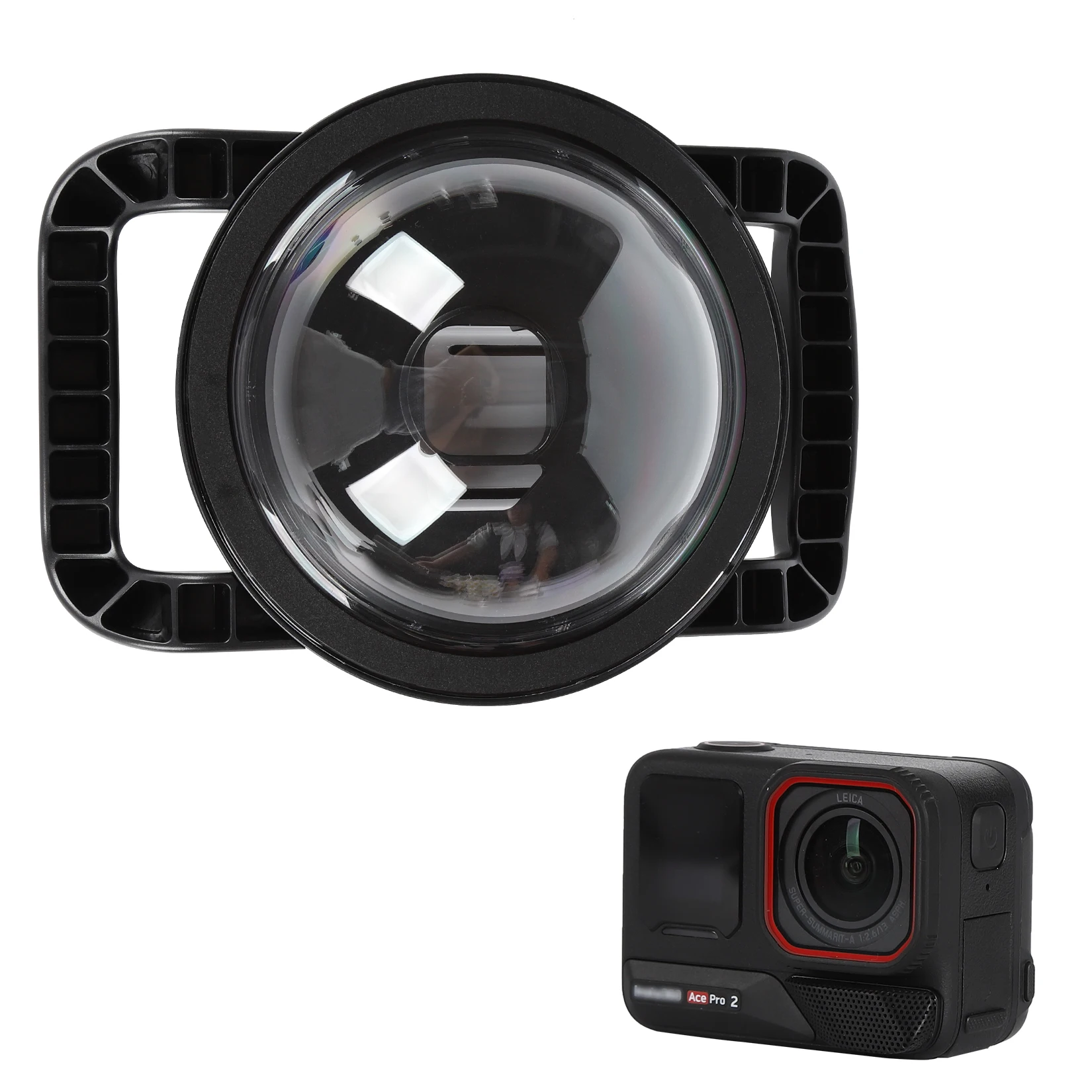 Underwater Dome Port for Insta360 Ace Pro 2 Camera, 30M/98.4FT Waterproof Housing, Anti-Scratch Acrylic Dome with Dual Handles