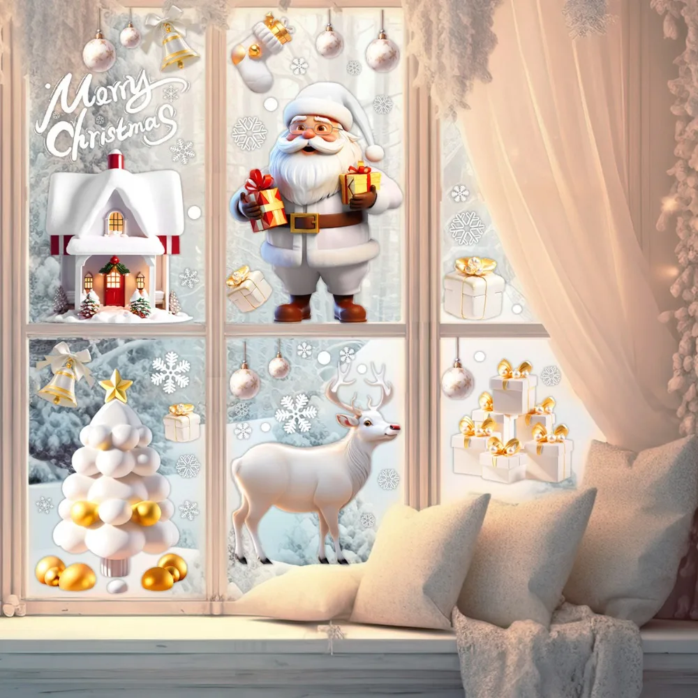 Christmas Snowman Glass Stickers Snowflake Window Decals for Holiday Party Home Decorations