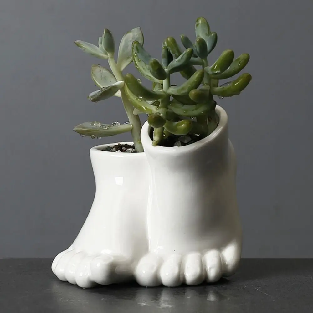 Ceramic Feet Shape Flower Pot Funny Plant Pot Hydroponic Flower Holder Decorative Flower Arrangement Container Bonsai