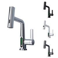Waterfall Pull Out Kitchen Faucet Intelligent Digital Display Cold Hot Mixer Taps Rotatable Sink Lifting Basin Faucet