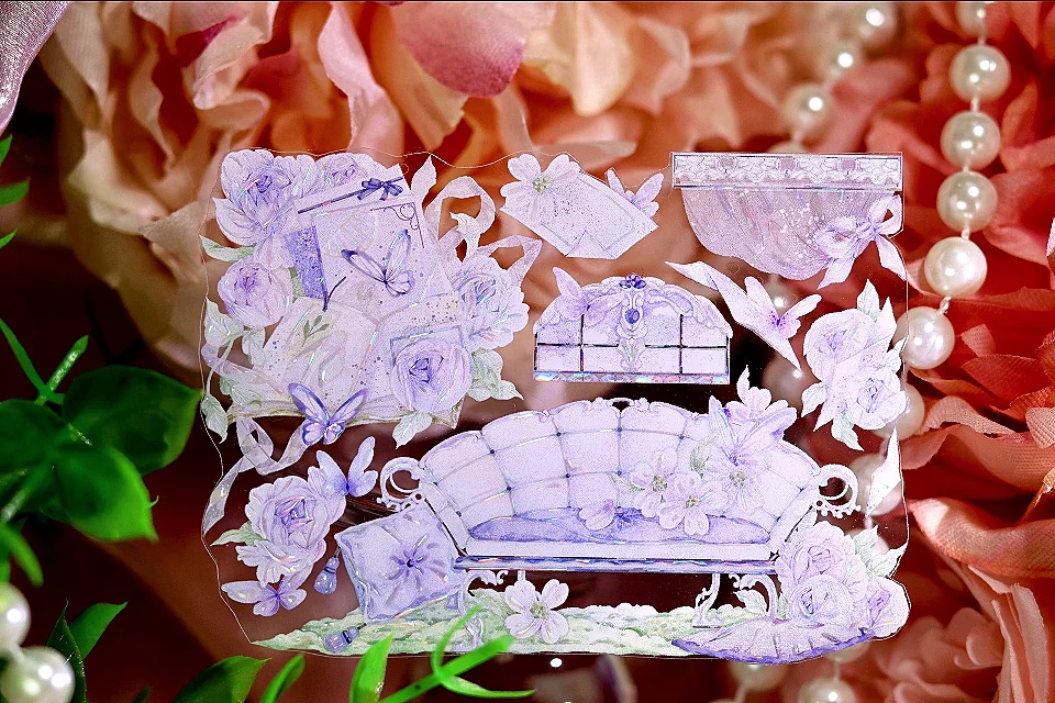 Warm Wind PET Shell Light Window Screen Butterfly Purple Furniture Shine Washi Tape for Journaling Card Decor