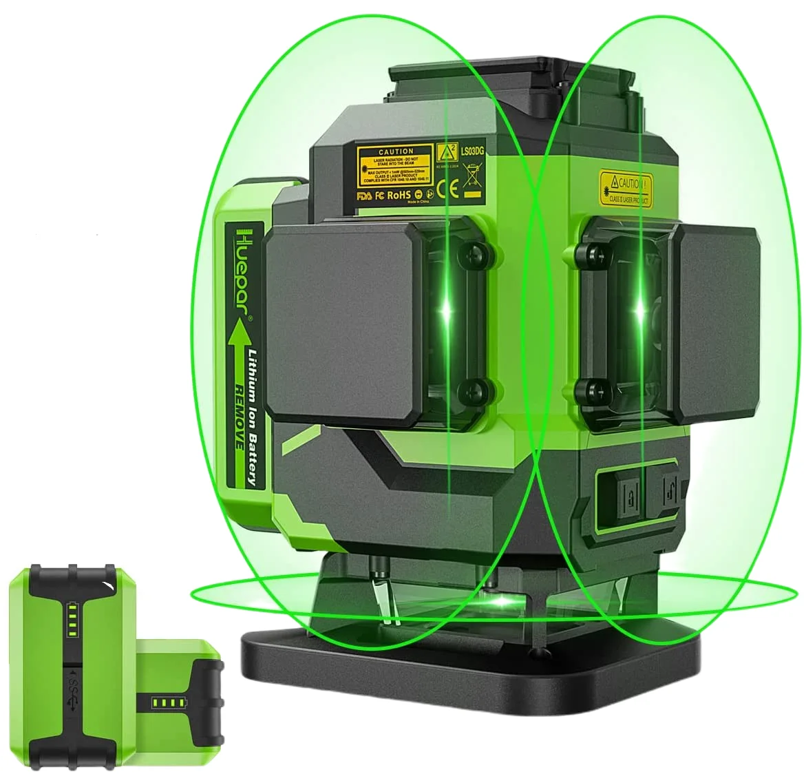 

3D Huepar High Visibility Laser LS03DG Green Line Laser Levels With Hard Carry Case