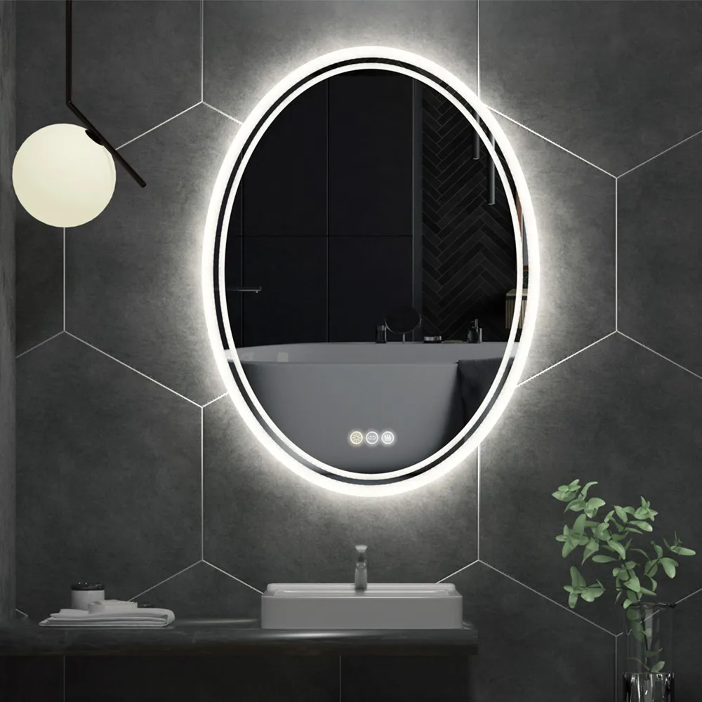 LUVODI 60x80cm Ovale LED Verlichte Wandspiegel voor Badkamer Slaapkamer Salon - Moderne Badkamer Decoratieve Spiegel