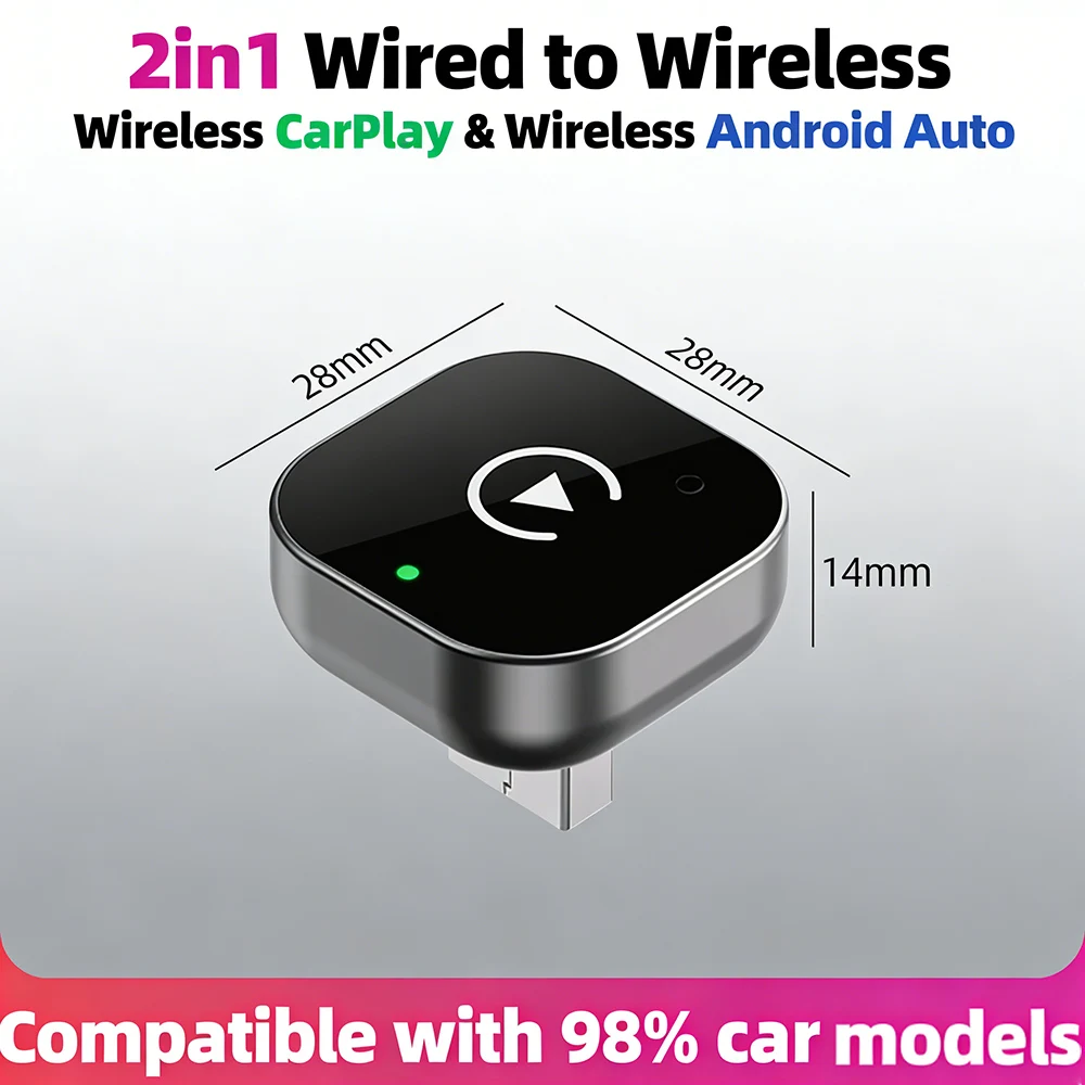 2026 Upgraded Wireless CarPlay Adapter - Fast Auto-Connect, Stable Connection, Mini Size Plug & Play Adapter for iPhone & Androi