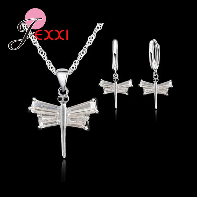 Promotion Sale 925 Sterling Silver Needle Crystal Zircon Pendant Necklace Earrings Bridal Jewelry Sets For Women Fashion Jewelry