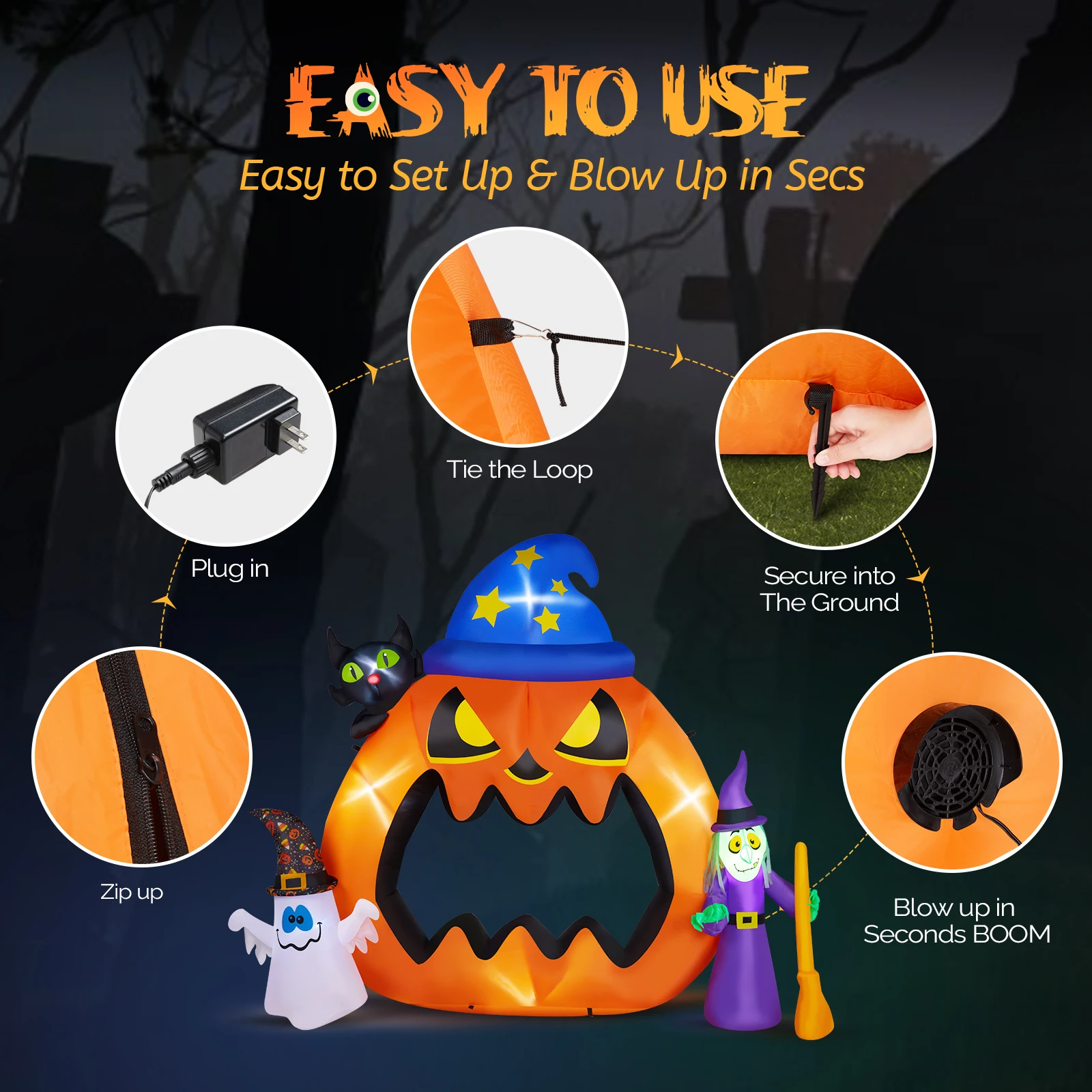 6.9ft Photo Pumpkin Combination 5 LED Lights Plus 1 RGB Light Halloween Inflatable Decoration