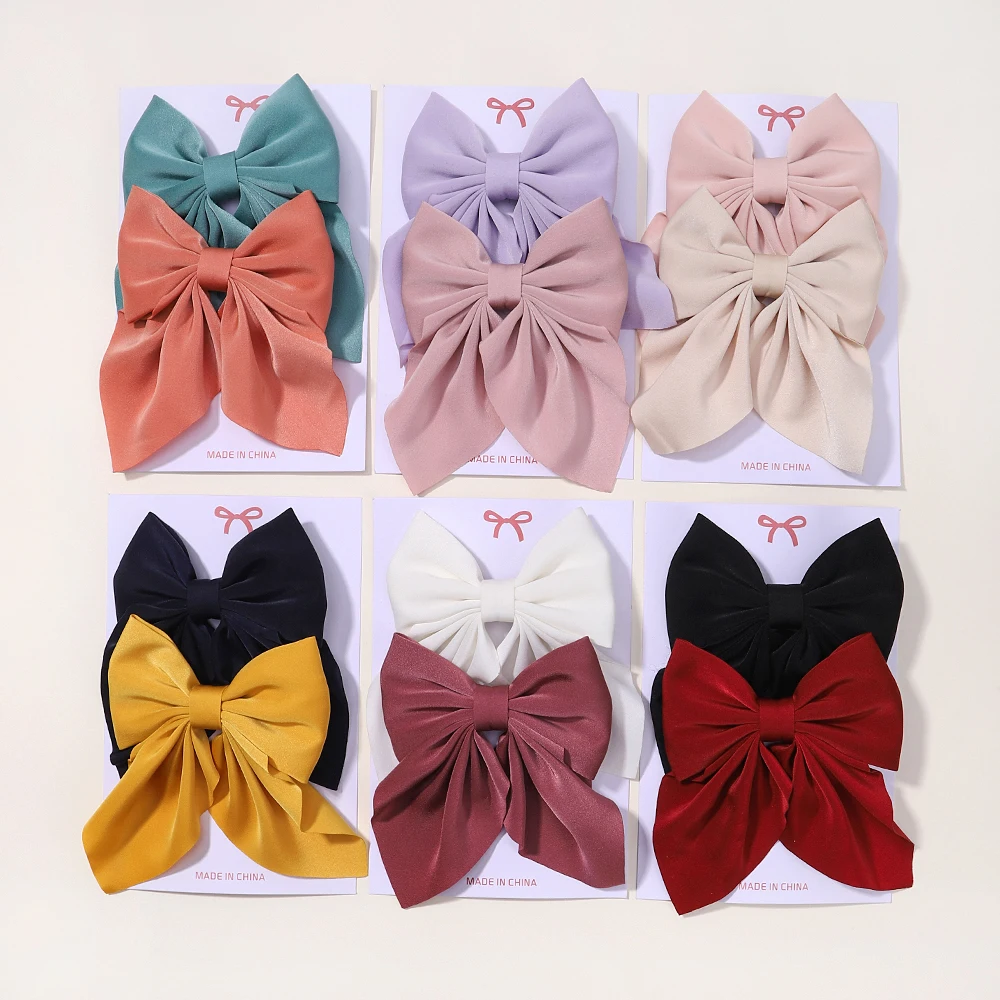 

2Pcs/Set Sweet Print Bow Hair Clips for Women Girls Summer Hair Accessories Ribbon Barrettes Duckbill Clip Headwear Female