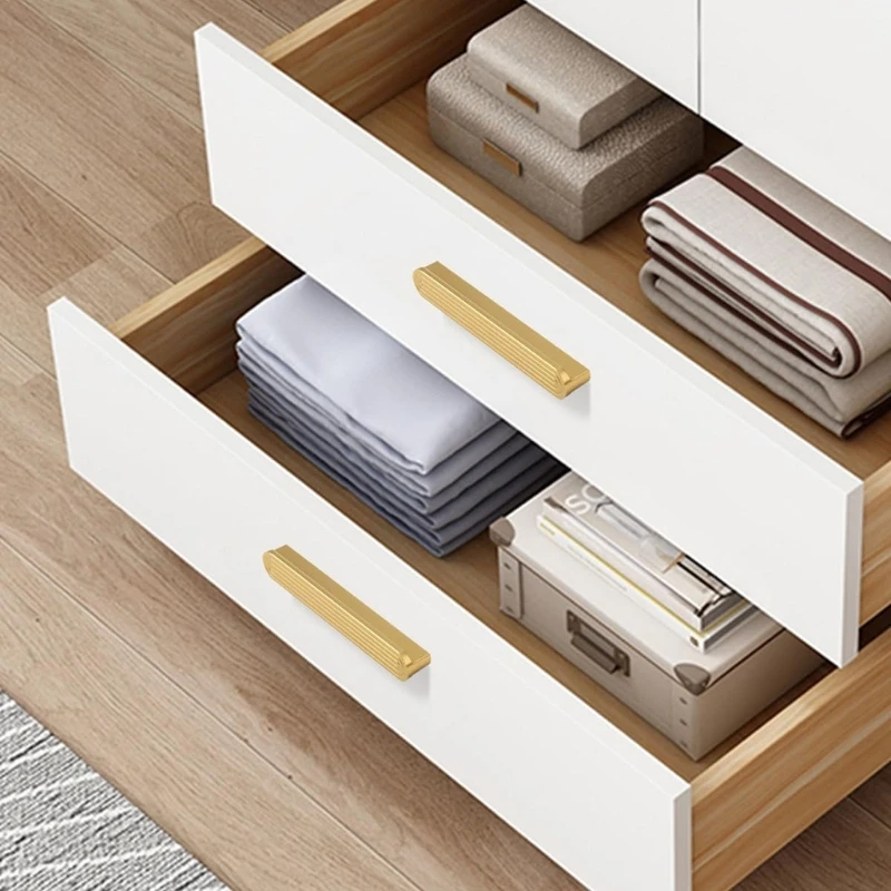 Machined Metal Drawer Pull Handles with Clean Construction, Repeated Grooved Detail, and a Brushed Gold Finish for Dressers M4YD