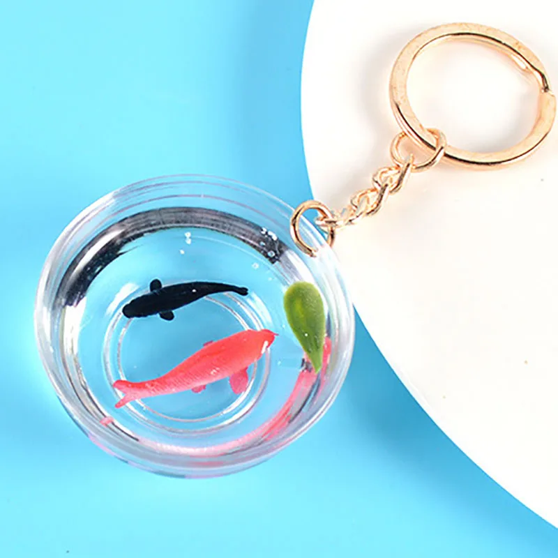 New Lucky Fish Koi Keychain Transparent Goldfish Bag Pendant Key Ring Funny Ornaments Wholesale