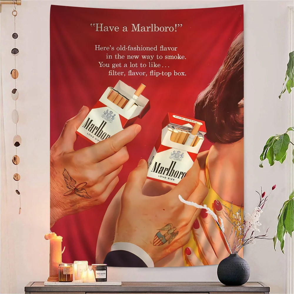 M-Marlboro Vintage Cigarettes Printed Large Wall Tapestry Cheap Hippie Wall Hanging Bohemian Wall Tapestries Mandala INS Decor