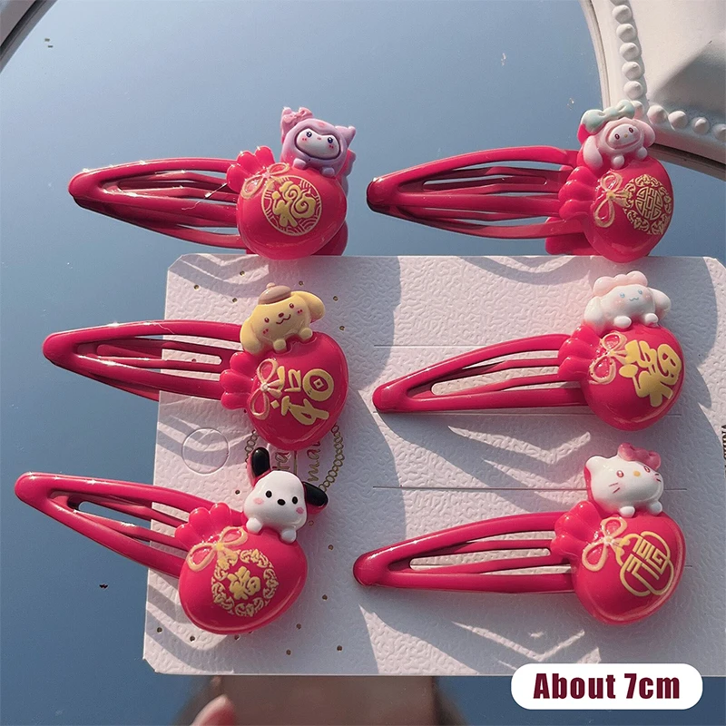 

Anime Sanrio Hello Kitty Red Bb Clip Cute Child Gilr Waterdrop Shape Hairpins Fashion Hair Accessories Gift For Kids